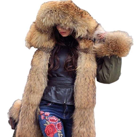 Jackets & Blazers - Green Winter Thicken Faux Fur Hooded Plus